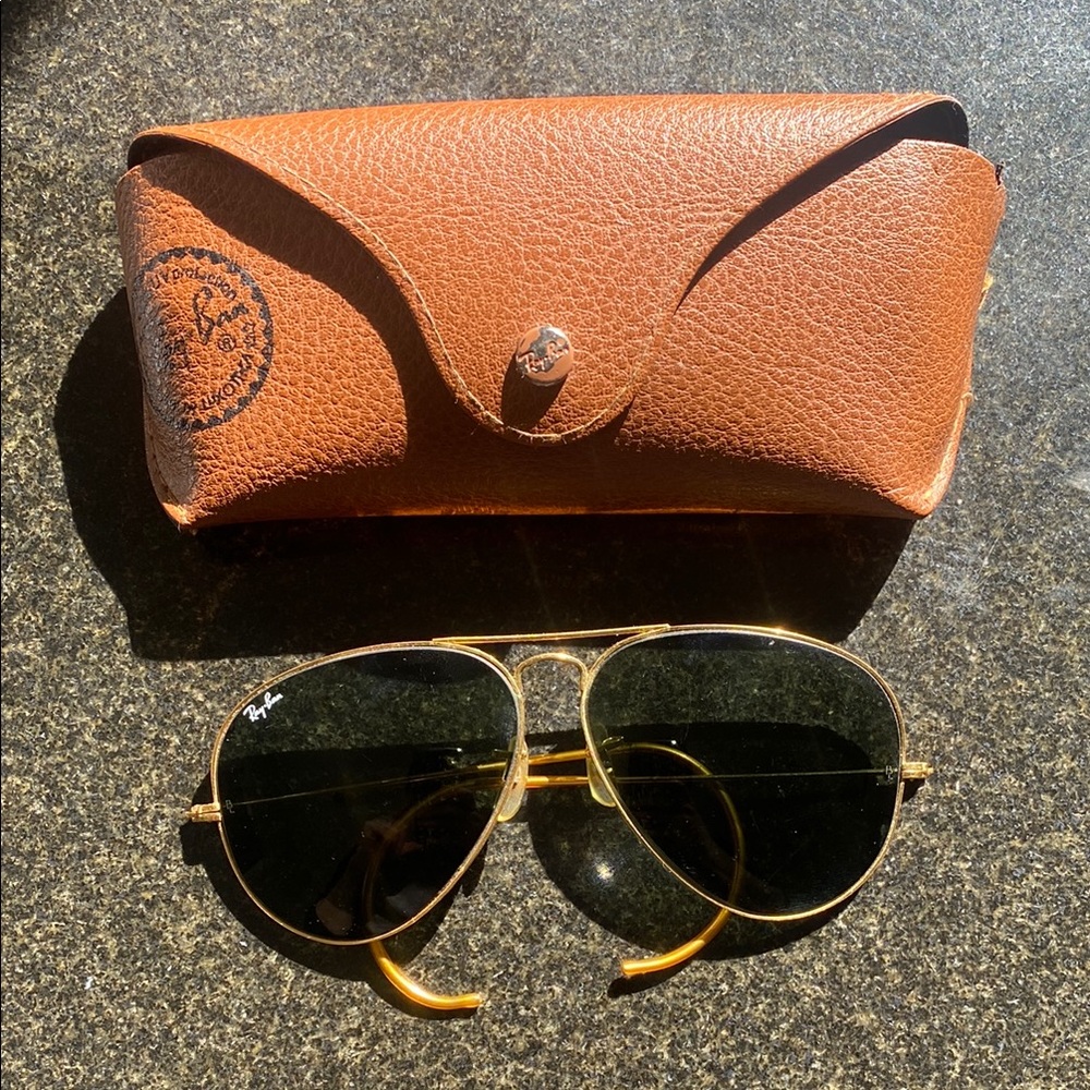Vintage Ray-Ban Gold Aviator Sunglasses with Case